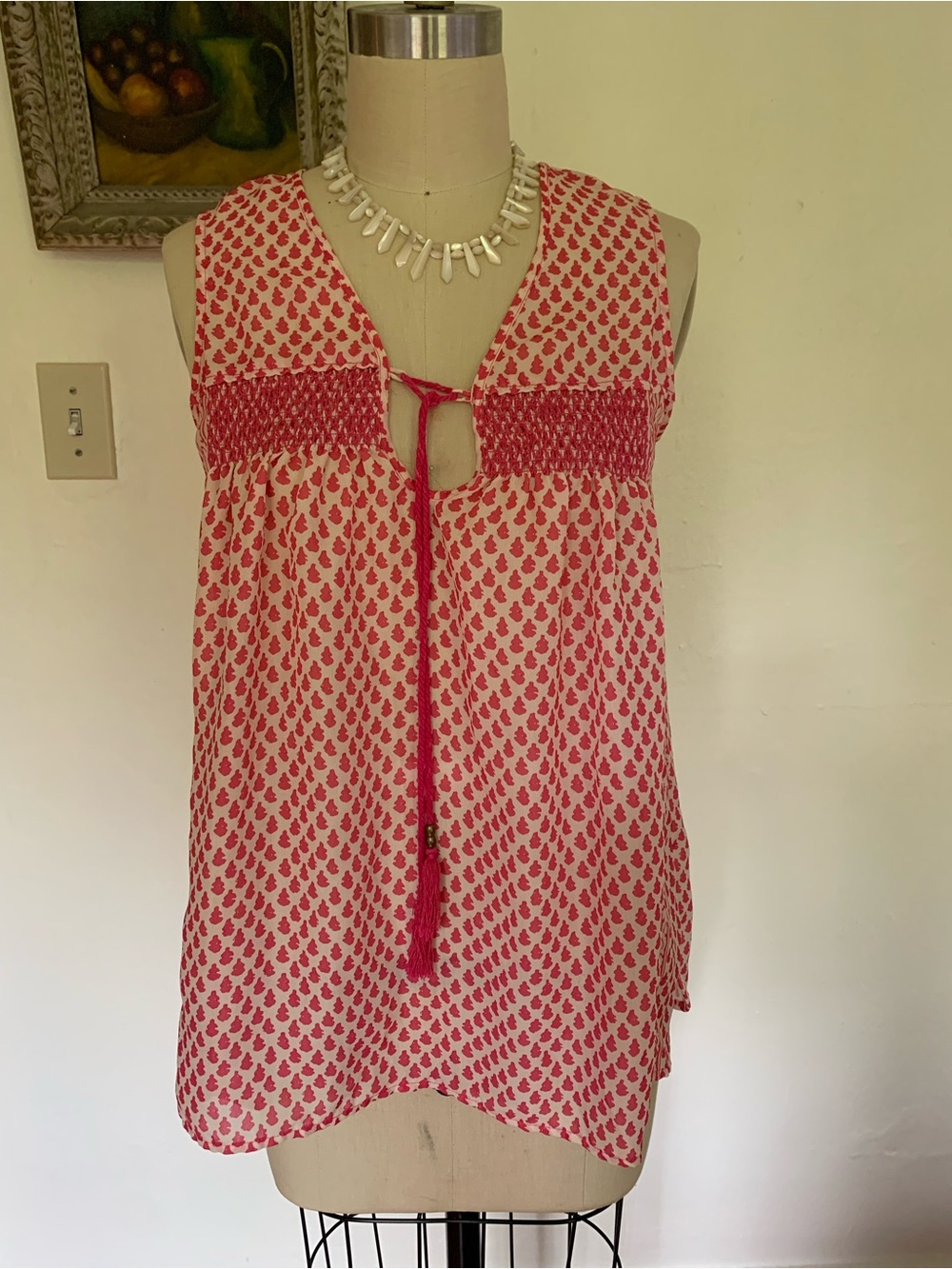 Plenty by Tracey Reece Sleeveless Pink & White Printed Tie-Front Tunic